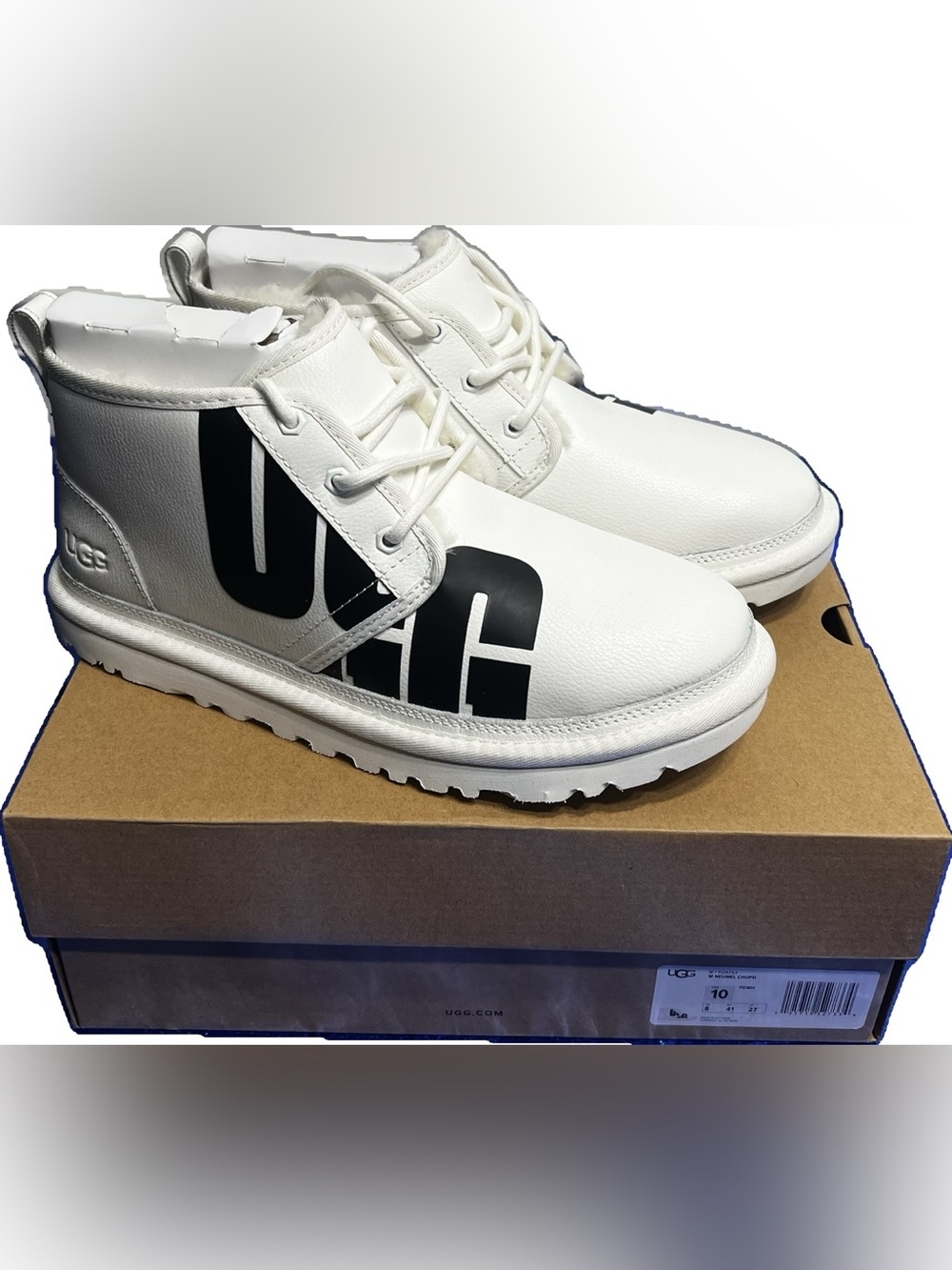 UGG White and Black Logo Lace-Up Boots